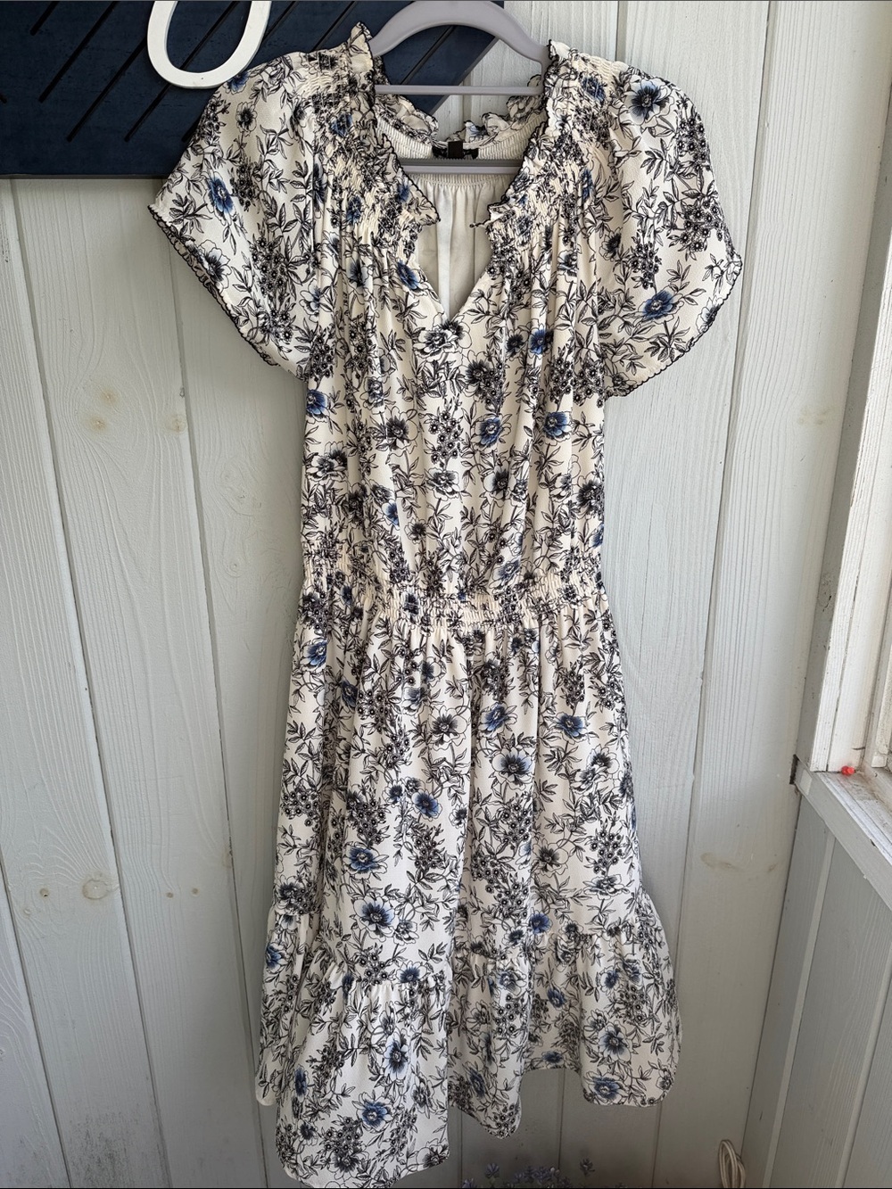 Talbots Cream Midi Dress with Navy Floral Print - Picture 2 of 6